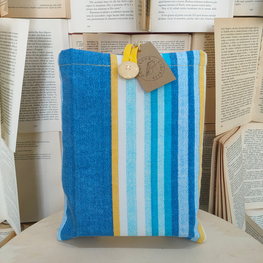 TASCA PORTA LIBRO A RIGHE BLU E GIALLE